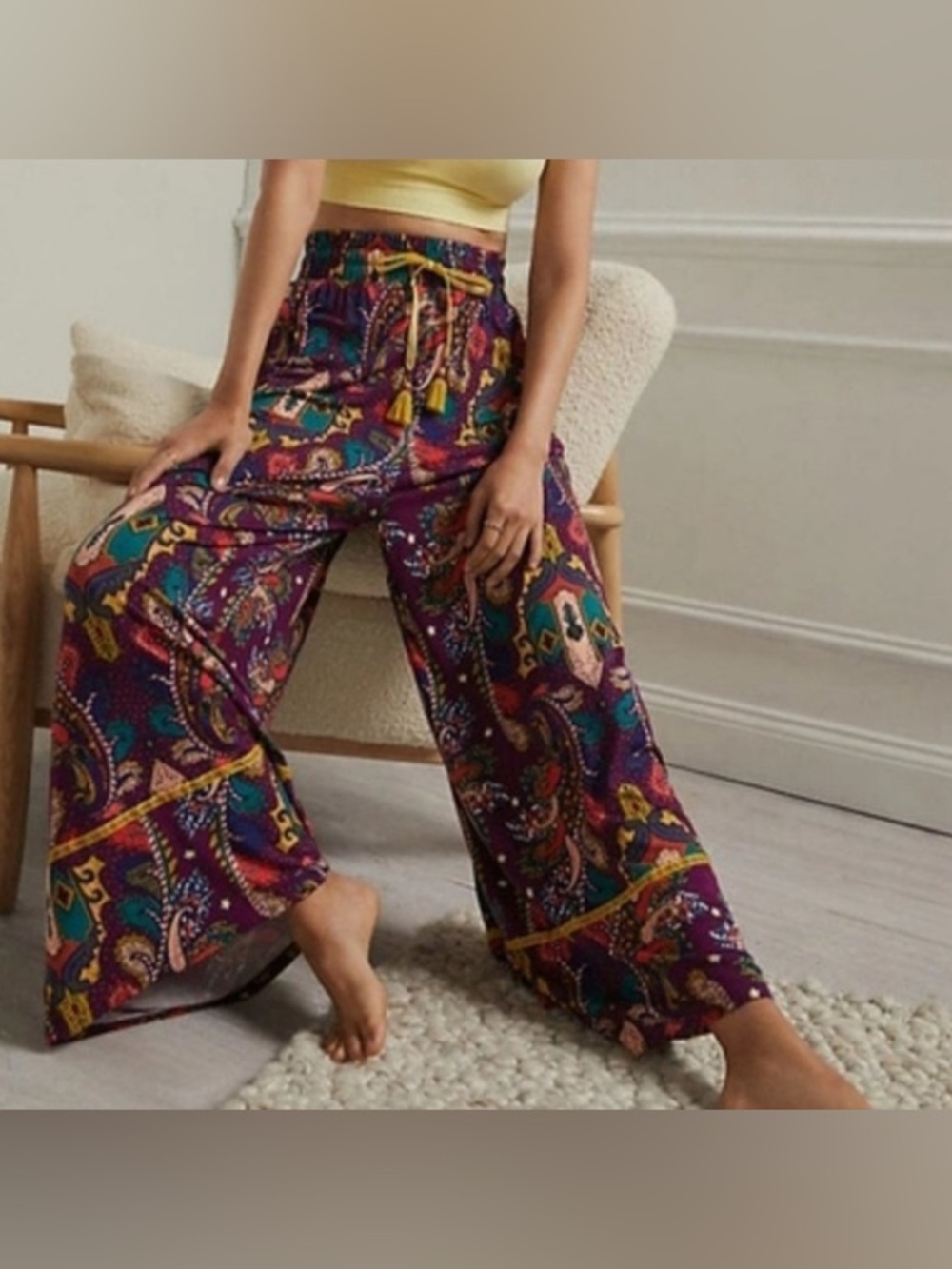 Anthropologie Intimates Pullon Pants Wide Leg Paisley Print Gypsey Hippie XXS/XS